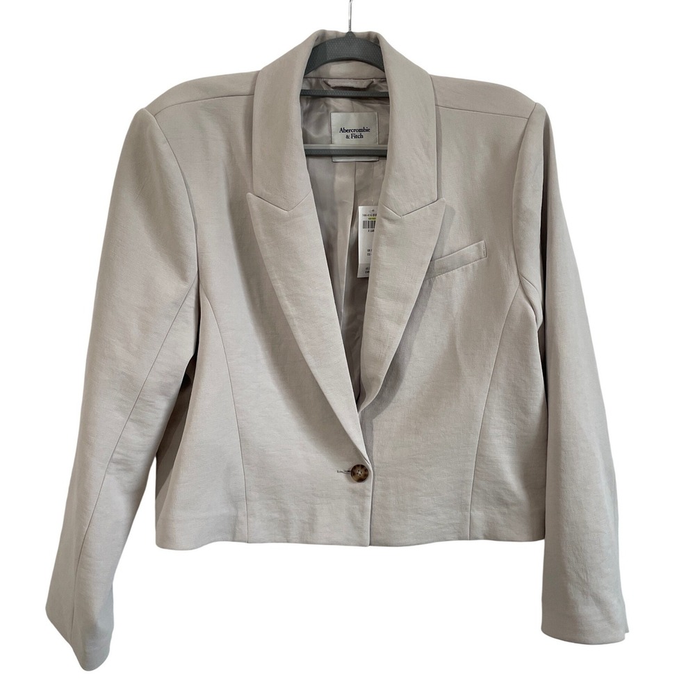 Abercrombie & Fitch Womens XL Cropped Blazer Beige NWT Office Career Neutral